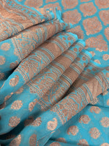 Pastel Blue pure khaddi georgette banarasi silk saree with copper zari with wide border — Kaash Collection
