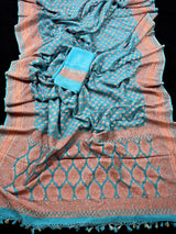 Pastel Blue pure khaddi georgette banarasi silk saree with copper zari with wide border — Kaash Collection