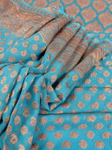 Pastel Blue pure khaddi georgette banarasi silk saree with copper zari with wide border — Kaash Collection