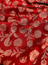 Red pure khaddi georgette banarasi silk saree with antique copper zari weave — Kaash Collection