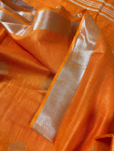 Pure Linen By linen in Orange Color with small Sliver Zari Balls - Kaash