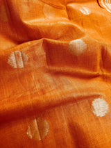 Pure Linen By linen in Orange Color with small Sliver Zari Balls | Zari Work with Tassels | Linen Sarees - Kaash