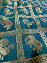 Pure Teal Color Color Saree in Dual Shade | Muted Gold Zari Weaving | Elephant and Peacock Motifs Saree - Kaash