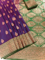 Purple and Green Soft Katan Silk Saree - Kaash