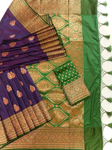 Purple and Green Soft Katan Silk Saree - Kaash