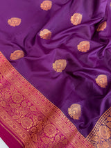 Purple & Pink Banarasi saree in pure banarasi semi katan silk with copper zari weave with floral pattern — Kaash Collection