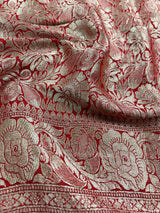 Silk Mark Certified Purple & Red Pure Khaddi Georgette saree in pure khaddi georgette silk with zari weaving with pink pallu & border — Kaash Collection