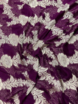 Purple and Red Banarasi Pure Khaadi Georgette Silk Saree | Floral Jaal Saree in Muted Gold Zari | SILK MARK CERTIFIED - Kaash