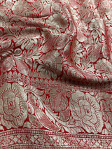 Purple and Red Banarasi Pure Khaadi Georgette Silk Saree | Floral Jaal Saree in Muted Gold Zari | SILK MARK CERTIFIED - Kaash