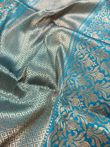 Purple and Sky Blue Color Pure Katan Silk Saree with Cooper Zari Weave | Pure Silk Sarees | Muted Copper Zari Sarees | SILK MARK CERTIFIED - Kaash