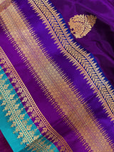 Purple and Sky Blue Color Pure Katan Silk Saree with Cooper Zari Weave | Pure Silk Sarees | Muted Copper Zari Sarees | SILK MARK CERTIFIED - Kaash