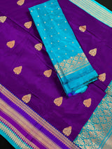 Purple and Sky Blue Color Pure Katan Silk Saree with Cooper Zari Weave | Pure Silk Sarees | Muted Copper Zari Sarees | SILK MARK CERTIFIED - Kaash