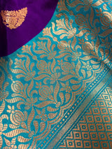 Purple and Sky Blue Color Pure Katan Silk Saree with Cooper Zari Weave | Pure Silk Sarees | Muted Copper Zari Sarees | SILK MARK CERTIFIED - Kaash