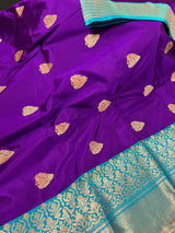 Purple and Sky Blue Color Pure Katan Silk Saree with Cooper Zari Weave | Pure Silk Sarees | Muted Copper Zari Sarees | SILK MARK CERTIFIED - Kaash