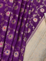 Silk Mark Certified Purple & Ivory Pure Banarasi Tussar saree in pure banarasi tussar silk with copper & muted gold zari jaal with meenakari — Kaash Collection
