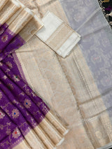 Silk Mark Certified Purple & Ivory Pure Banarasi Tussar saree in pure banarasi tussar silk with copper & muted gold zari jaal with meenakari — Kaash Collection