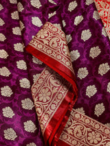 Purple Banarasi Tanchoi Silk Saree | Handloom Zari Weaving - Kaash