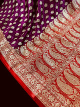 Purple Banarasi Tanchoi Silk Saree | Handloom Zari Weaving - Kaash