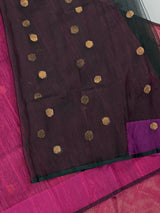 Purple & Black Matka Muslin Jamdani Saree - Kaash