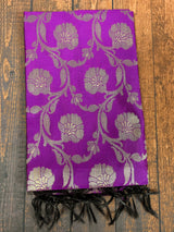 Purple Color Banarasi Floral Soft Silk dupatta with Muted Gold Zari Weaving | Light Weight Dupatta | Silk Dupatta | Stole | Gift For Her - Kaash