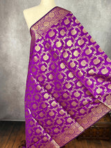 Purple Color Banarasi Floral Soft Silk dupatta with Muted Gold Zari Weaving | Light Weight Dupatta | Silk Dupatta | Stole | Gift For Her - Kaash