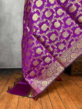 Purple Color Banarasi Floral Soft Silk dupatta with Muted Gold Zari Weaving | Light Weight Dupatta | Silk Dupatta | Stole | Gift For Her - Kaash