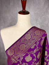 Purple Color Banarasi Floral Soft Silk dupatta with Muted Gold Zari Weaving | Light Weight Dupatta | Silk Dupatta | Stole | Gift For Her - Kaash