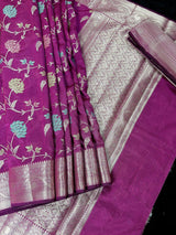 Purple Color Banarasi Handloom Semi Soft Silk Saree - Kaash
