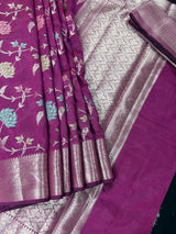 Purple Color Banarasi Handloom Semi Soft Silk Saree - Kaash