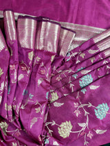 Purple Color Banarasi Handloom Semi Soft Silk Saree - Kaash