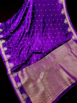 Purple Banarasi Satin Silk saree in banarasi satin silk with muted gold zari weaving on banarasi satin — Kaash Collection