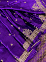 Purple Banarasi Satin Silk saree in banarasi satin silk with muted gold zari weaving on banarasi satin — Kaash Collection