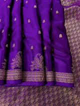 Purple Banarasi Satin Silk saree in banarasi satin silk with muted gold zari weaving on banarasi satin — Kaash Collection