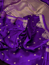 Purple Banarasi Satin Silk saree in banarasi satin silk with muted gold zari weaving on banarasi satin — Kaash Collection