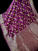Purple Color Banarasi Semi Georgette Dupion Soft Silk with Floral Meenakari Work - Kaash