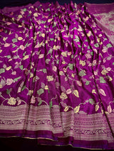 Purple Color Banarasi Semi Georgette Dupion Soft Silk with Floral Meenakari Work - Kaash