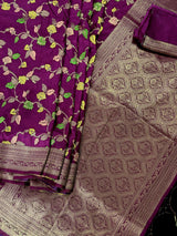 Purple Color Banarasi Semi Georgette Dupion Soft Silk with Floral Meenakari Work - Kaash