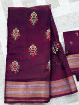 Purple Cotton Silk Foil Print saree in soft cotton silk with foil prints with tissue zari border — Kaash Collection