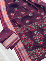 Purple Cotton Silk Foil Print saree in soft cotton silk with foil prints with tissue zari border — Kaash Collection