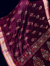 Purple Cotton Silk Foil Print saree in soft cotton silk with foil prints with tissue zari border — Kaash Collection