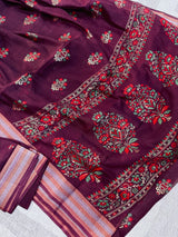 Purple Cotton Silk Foil Print saree in soft cotton silk with foil prints with tissue zari border — Kaash Collection