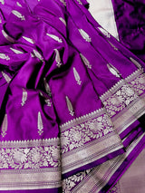 Purple Color Mashru Silk Handloom Saree with Muted Gold Zari - Kaash