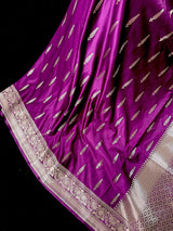 Purple Color Mashru Silk Handloom Saree with Muted Gold Zari - Kaash