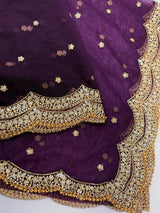 Purple net dupatta with zari, sequin & beads — Kaash Collection