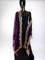 Purple net dupatta with zari, sequin & beads — Kaash Collection
