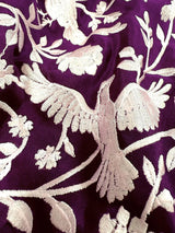 Purple Parsi Gara Crepe Silk saree in pure crepe silk with parsi gara embroidery with banarasi border in antique zari — Kaash Collection