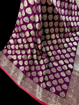 Purple Color Semi Crushed Banarasi Silk Handloom Saree - Kaash
