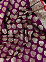 Purple Color Semi Crushed Banarasi Silk Handloom Saree - Kaash