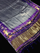 Greyish Purple Pure Gajji Silk Bandhani saree in pure gajji silk with bandhani with pichwai prints & tissue pallu — Kaash Collection