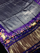 Greyish Purple Pure Gajji Silk Bandhani saree in pure gajji silk with bandhani with pichwai prints & tissue pallu — Kaash Collection